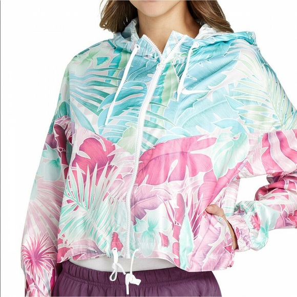 Nike Tropical Leaves Cropped Windbreaker Jacket - Picture 1 of 8